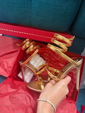 Rene Caovilla Gold Spiral Wrap High Heel Sandals